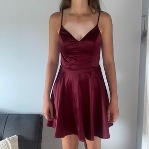 Burgundy silk short dress. only worn once! good condition